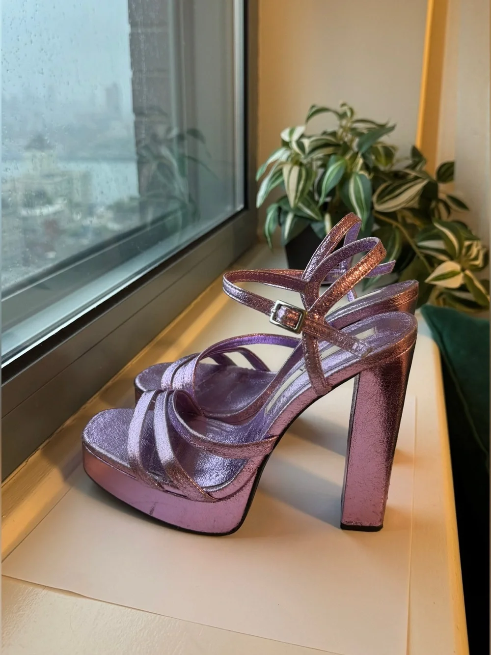 Zara Metallic Purple Platform Sandals